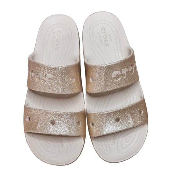 CROCS Baya Wedge Platform Flip Flop Slide Sandal Glitter Gold Women's Size 10 - Picture 6 of 7